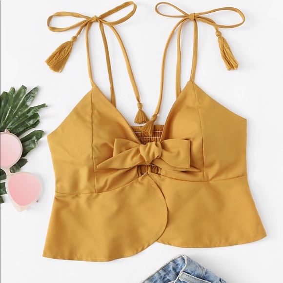 Tops - Mustard crop top cami tie front